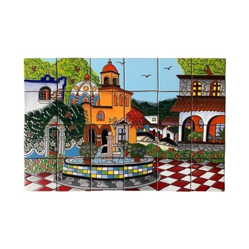 Mural 24pz Azulejo Artesanal Tipo Talavera Relieve #03
