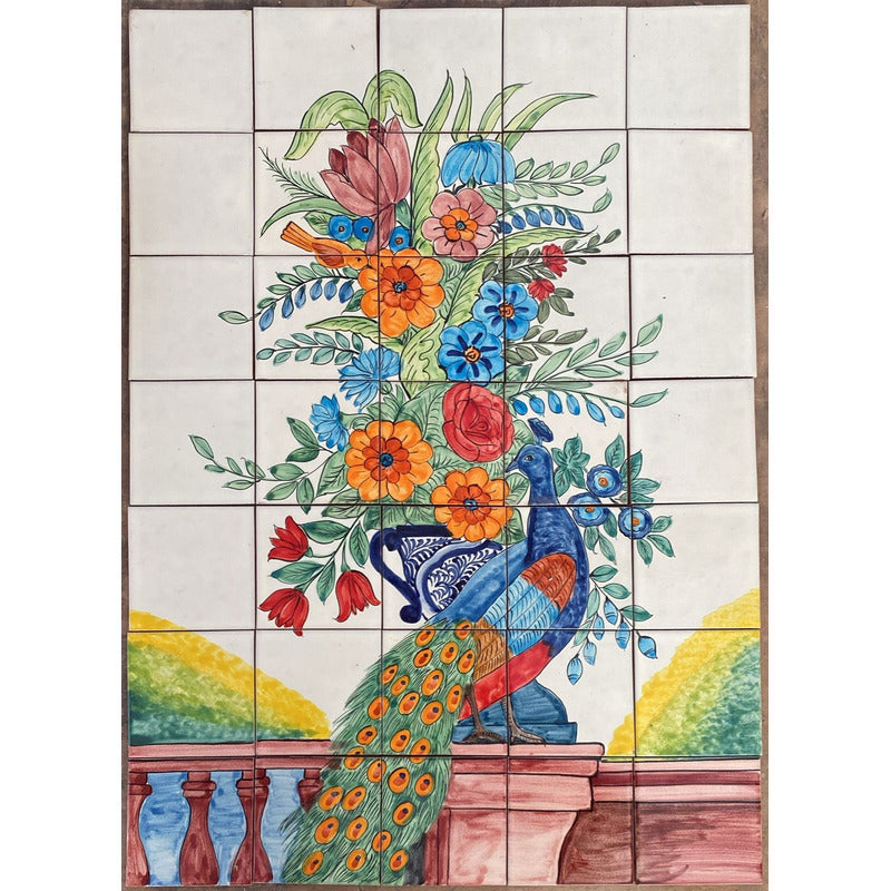 Mural 35pz Azulejo Artesanal Tipo Talavera Liso #m035-126 M035-126