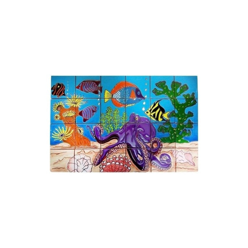 Mural 24pz Azulejo Artesanal Tipo Talavera Relieve #m024-01