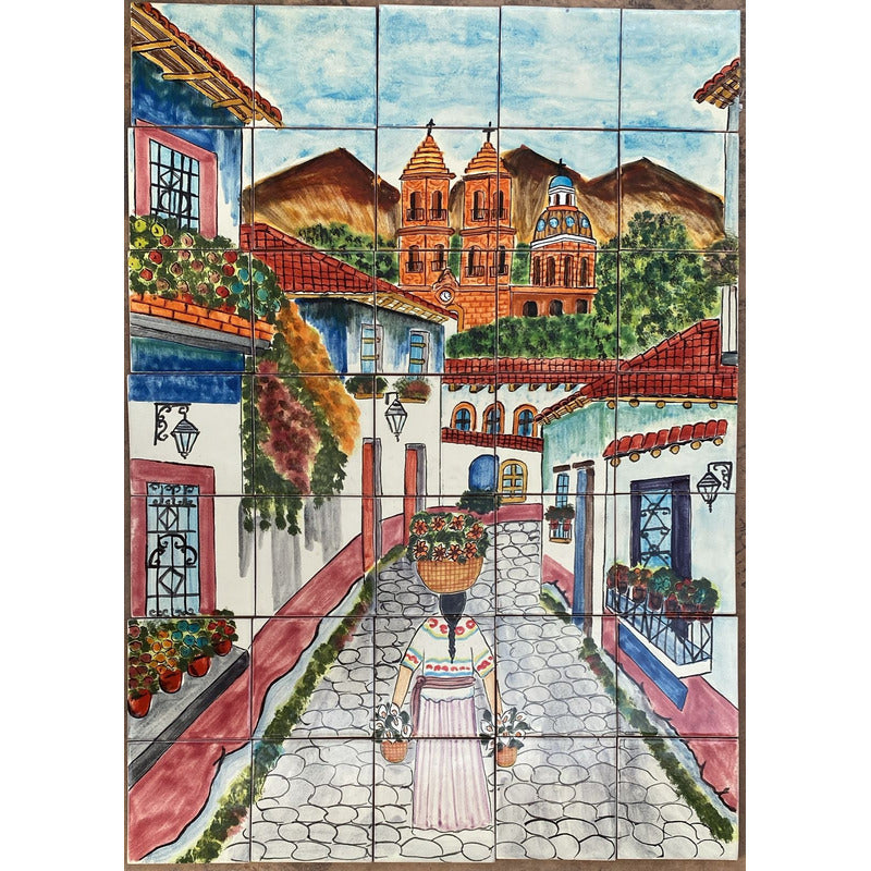 Mural 35pz Azulejo Artesanal Tipo Talavera Liso #m035-73 M035-73.02