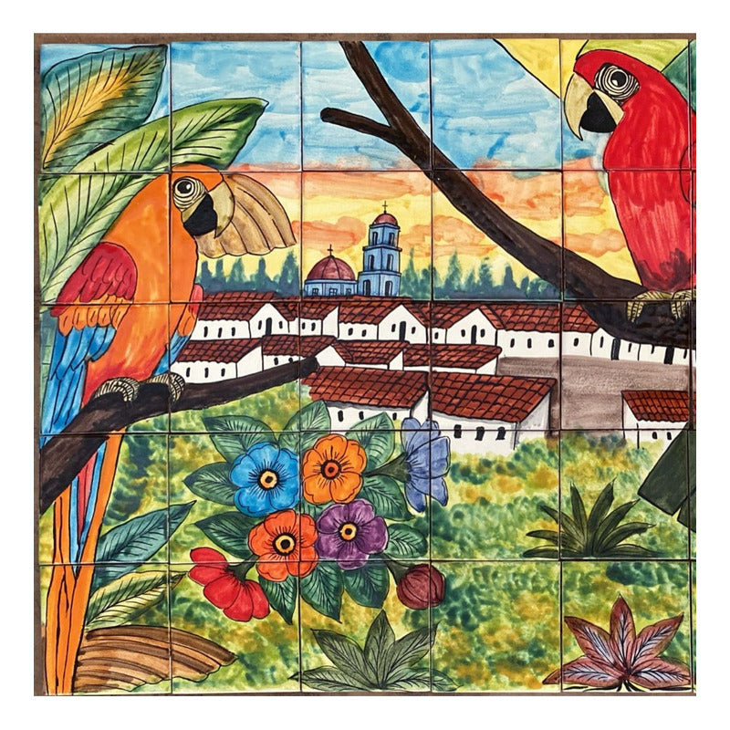 Mural 35pz Azulejo Artesanal Tipo Talavera Liso #m035-120 Variado