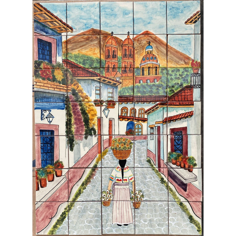 Mural 35pz Azulejo Artesanal Tipo Talavera Liso #m035-73 M035-73.03