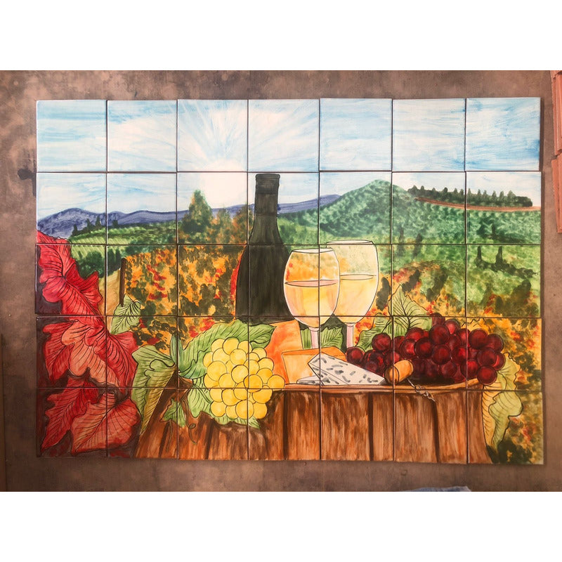 Mural 35pz Azulejo Artesanal Tipo Talavera Liso #m035-100 M035-100.02