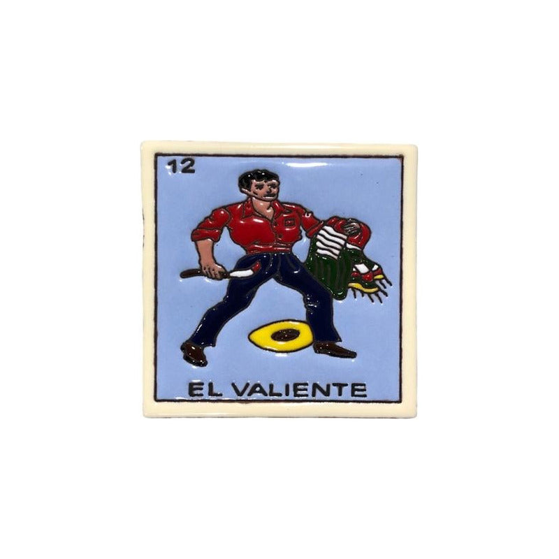 Lotería Azulejo Artesanal Tipo Talavera Relieve 10pz #alrn01 El Valiente