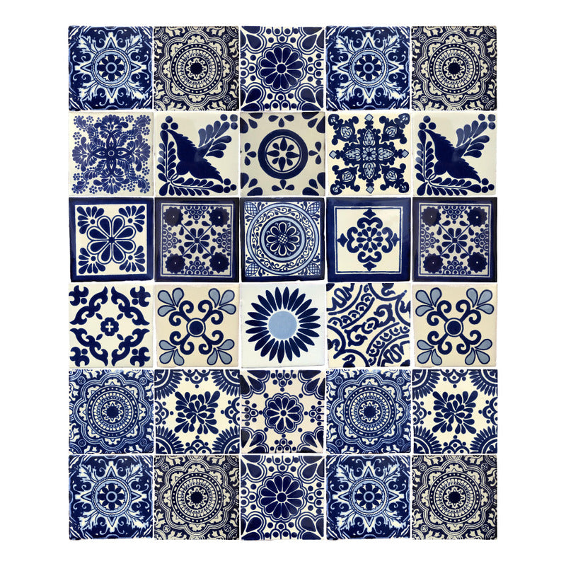Azulejo 10.5cm Artesanal Tipo Talavera Liso 90pz Varios Azul