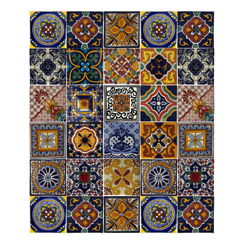 Azulejo 10.5cm Artesanal Tipo Talavera Liso 90pz Surtido N29