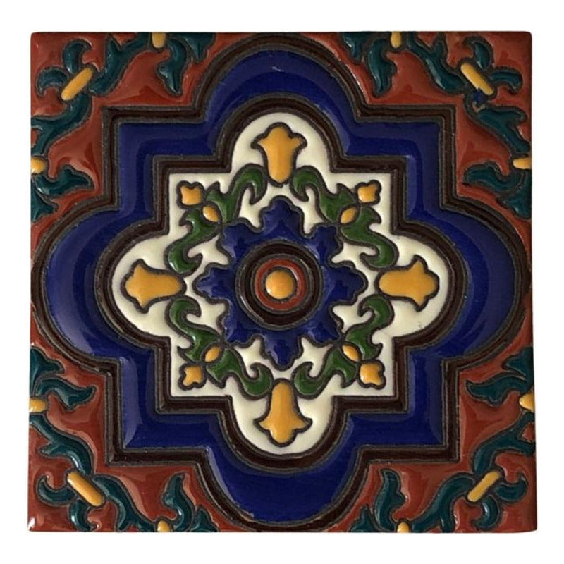 Azulejo 11cm Artesanal Tipo Talavera Relieve 90pz #acrs-10