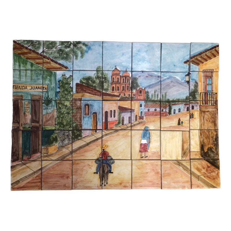 Mural 35pz Azulejo Artesanal Tipo Talavera Liso #m035-32 M035-32.02