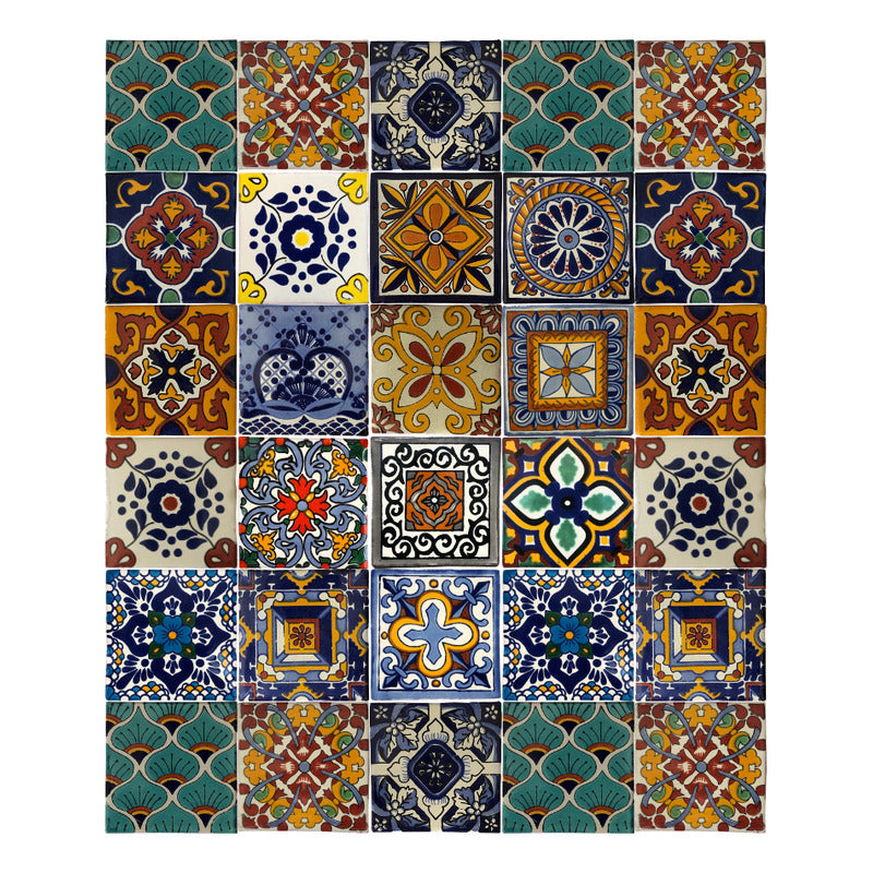 Azulejo 10.5cm Artesanal Tipo Talavera Liso 90pz Surtido N14