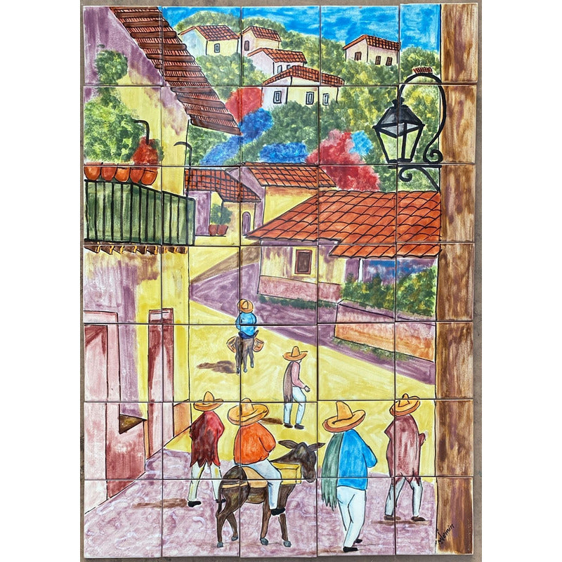 Mural 35pz Azulejo Artesanal Tipo Talavera Liso #m035-30 M035-30.02
