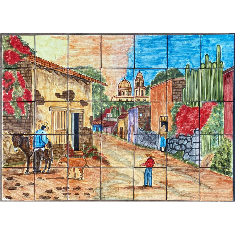 Mural 35pz Azulejo Artesanal Tipo Talavera Liso #m035-54 M035-54.02