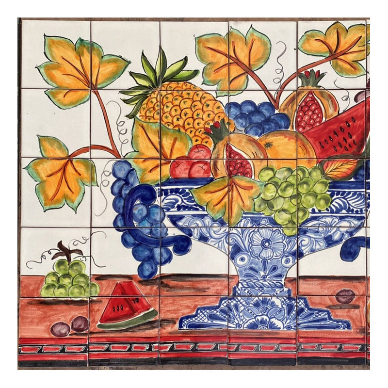 Mural 35pz Azulejo Artesanal Tipo Talavera Liso #m035-94 Variado