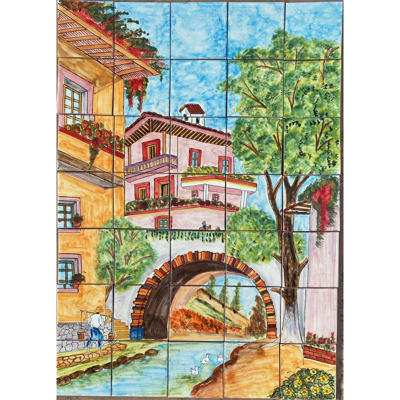 Mural 35pz Azulejo Artesanal Tipo Talavera Liso #m035-43 M035-43