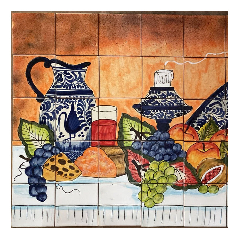 Mural 35pz Azulejo Artesanal Tipo Talavera Liso #m035-90 Variado