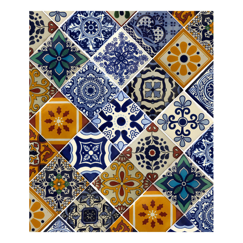 Azulejo 10.5cm Artesanal Tipo Talavera Liso 90pz Surtido N09