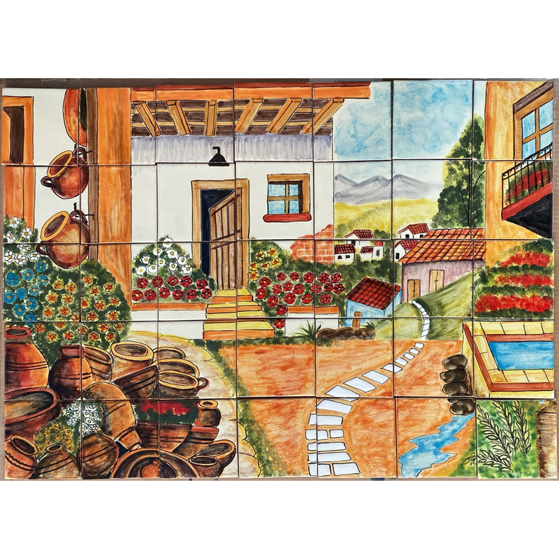 Mural 35pz Azulejo Artesanal Tipo Talavera Liso #m035-46 M035-46.02