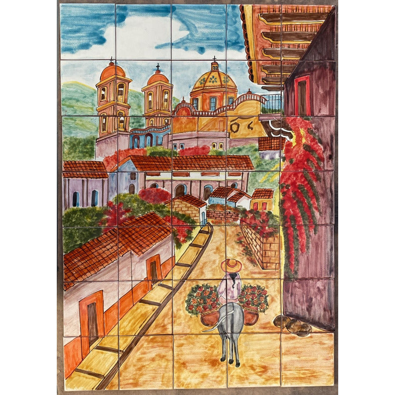 Mural 35pz Azulejo Artesanal Tipo Talavera Liso #m035-34 M035-34.02