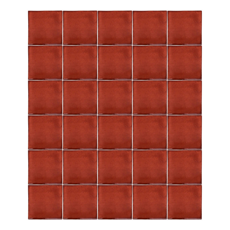 Azulejo 10.5cm Artesanal Tipo Talavera Liso 90pz Colores  Terracota Sobre Blanco