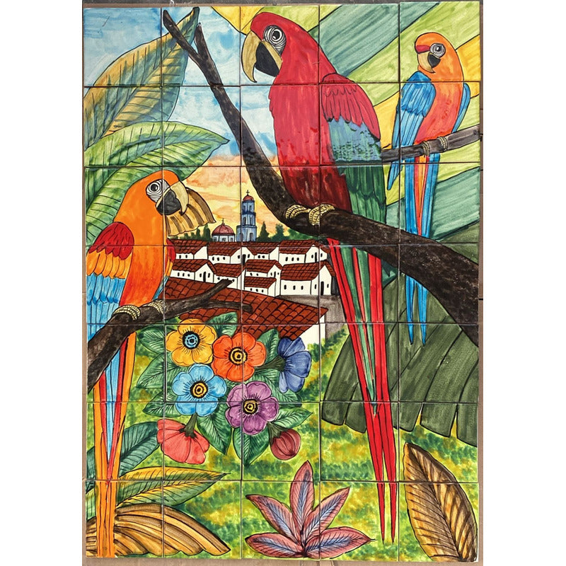 Mural 35pz Azulejo Artesanal Tipo Talavera Liso #m035-123 M035-123.04