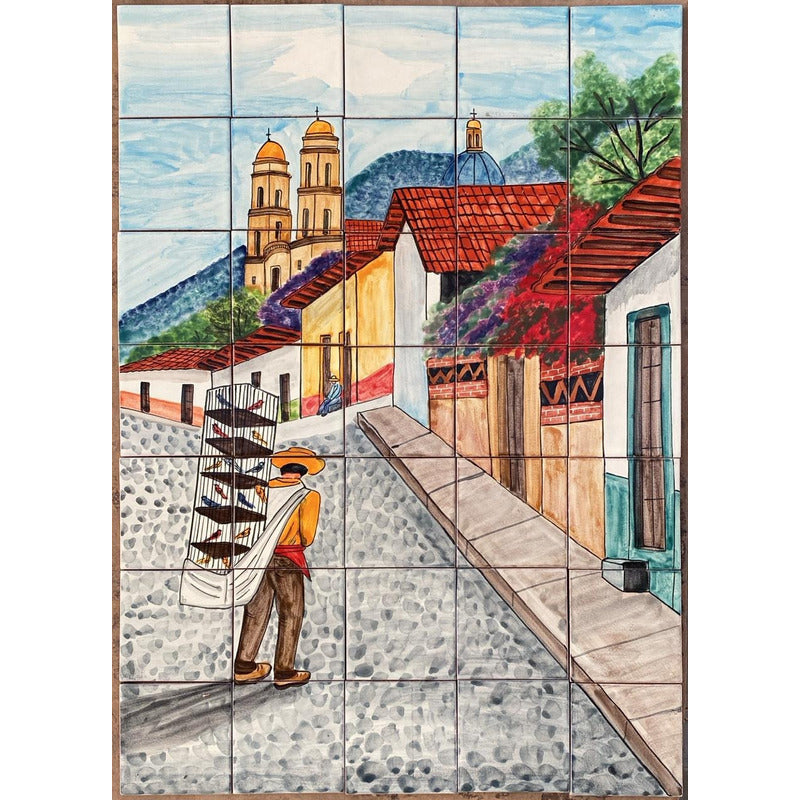 Mural 35pz Azulejo Artesanal Tipo Talavera Liso #m035-51 M035-51.02