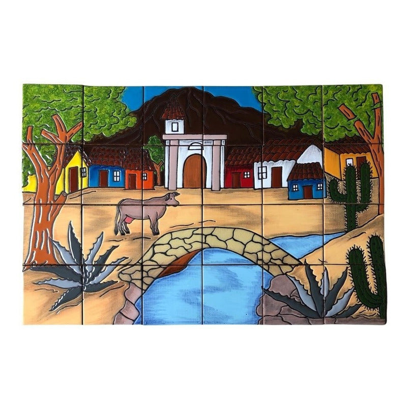 Mural 24pz Azulejo Artesanal Tipo Talavera Relieve #m024-23