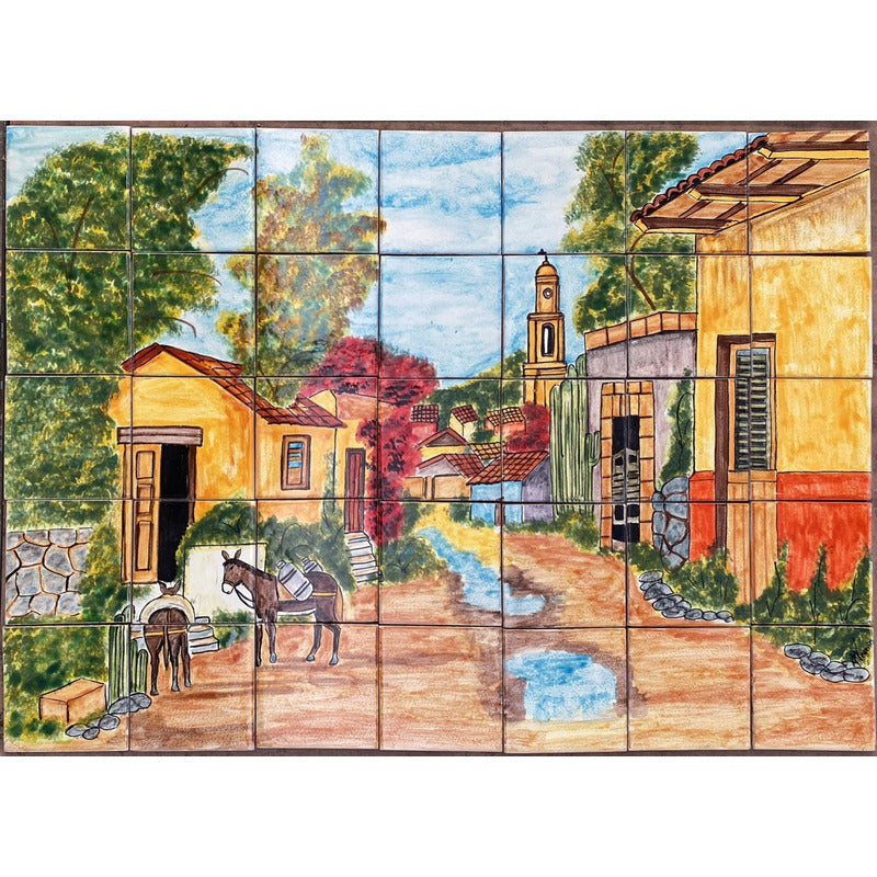 Mural 35pz Azulejo Artesanal Tipo Talavera Liso #m035-35 M035-35.03