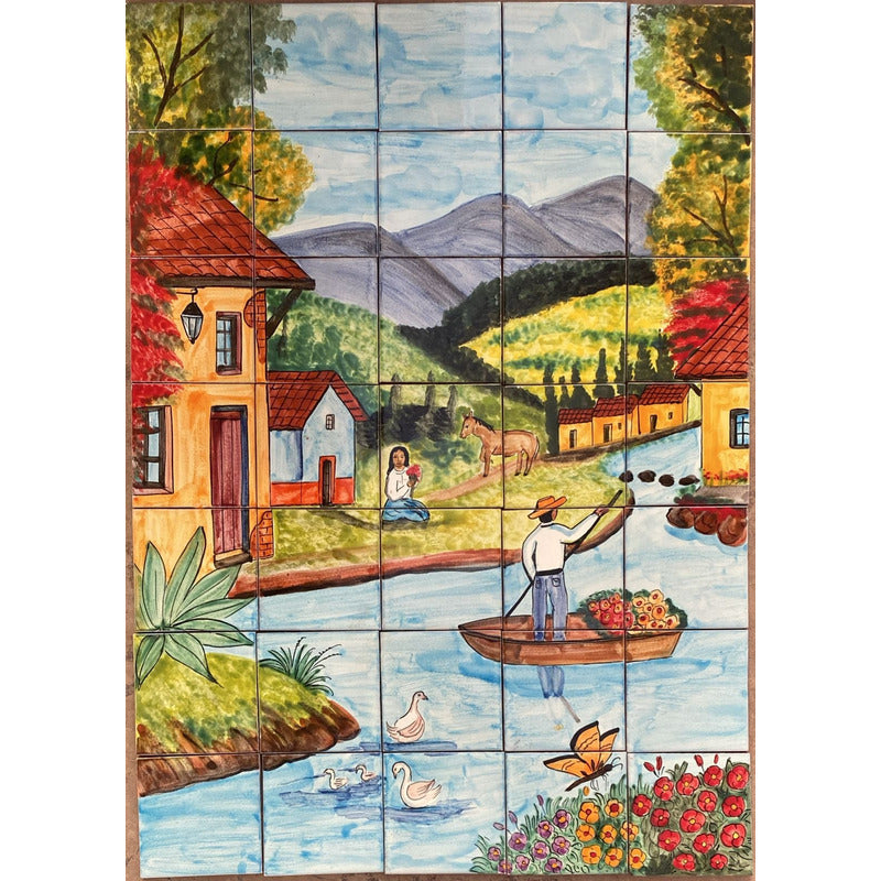 Mural 35pz Azulejo Artesanal Tipo Talavera Liso #m035-72 M035-72.02