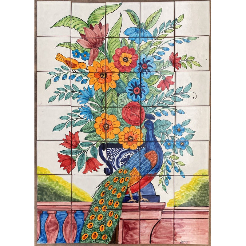 Mural 35pz Azulejo Artesanal Tipo Talavera Liso #m035-126 M035-126.02