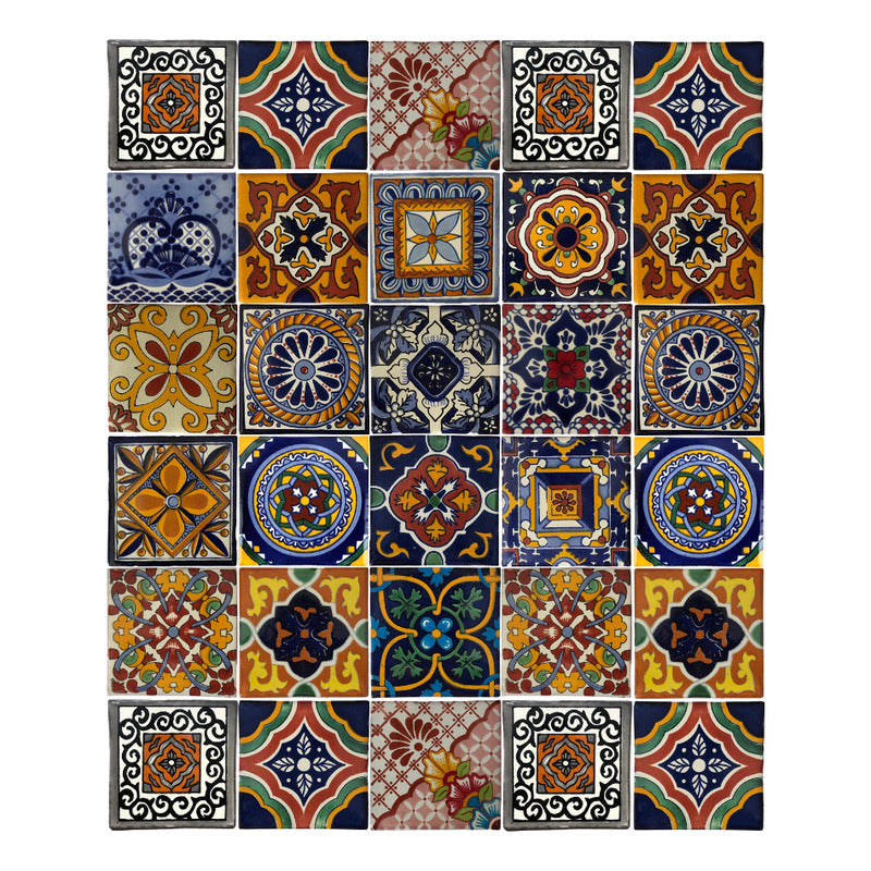 Azulejo 10.5cm Artesanal Tipo Talavera Liso 90pz Surtido N36