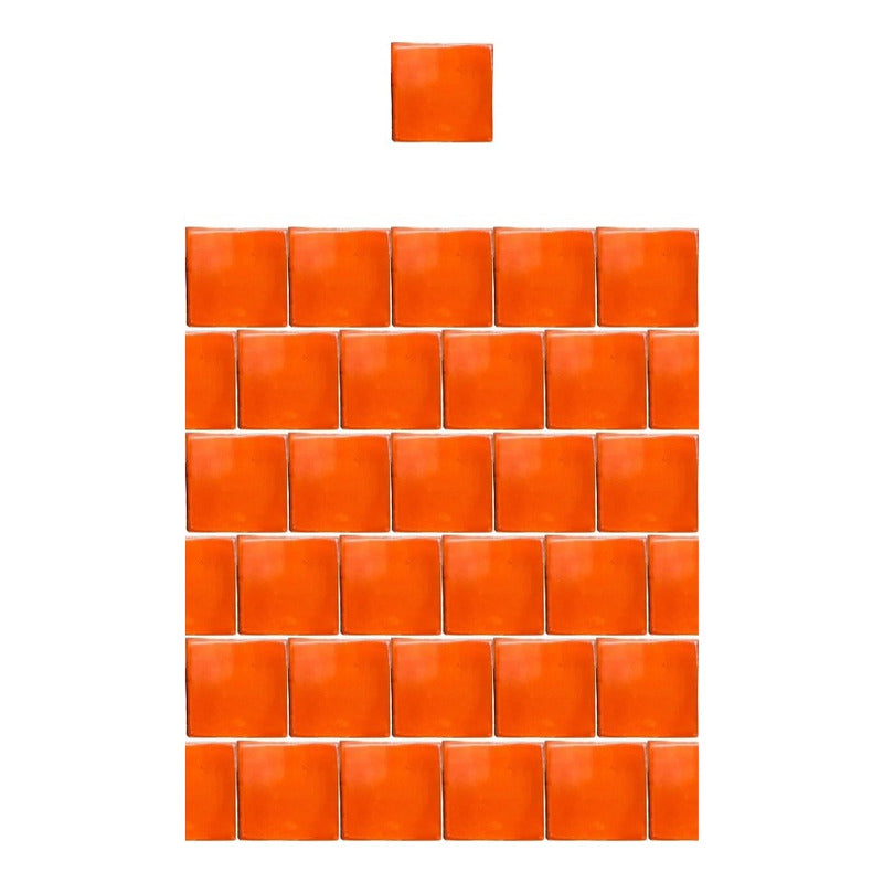 Azulejo 15.5cm Artesanal Talavera Liso 44pz Colores Naranja Sobre Blanco