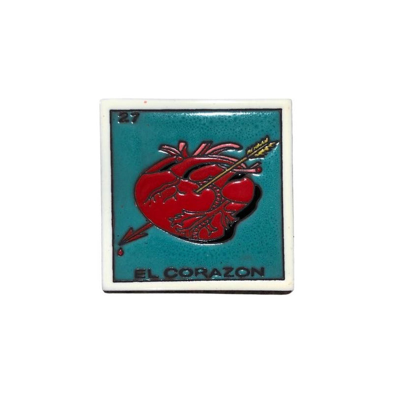 Lotería Azulejo Artesanal Tipo Talavera Relieve 10pz #alrn01 El Corazon