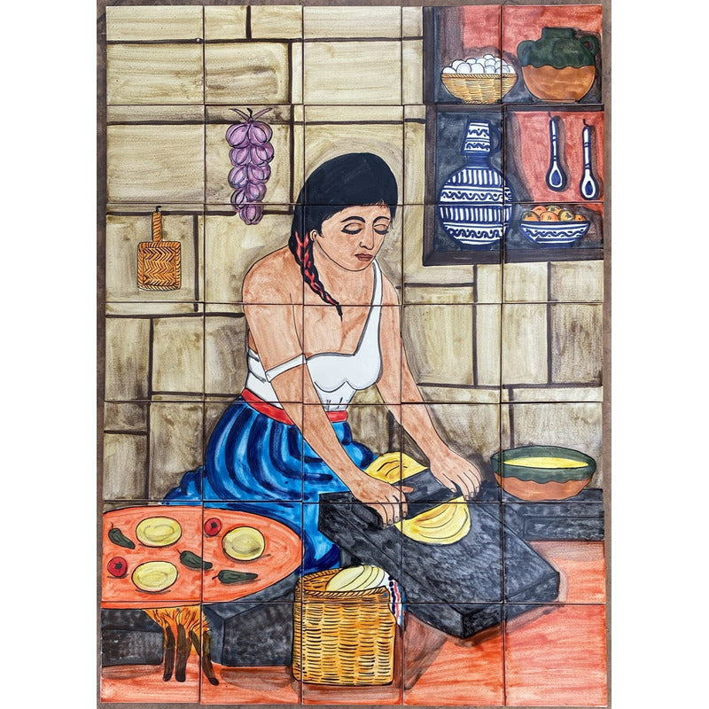 Mural 35pz Azulejo Artesanal Tipo Talavera Liso #m035-138 M035-138.05