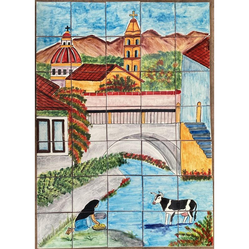 Mural 35pz Azulejo Artesanal Tipo Talavera Liso #m035-29 M035-29.02
