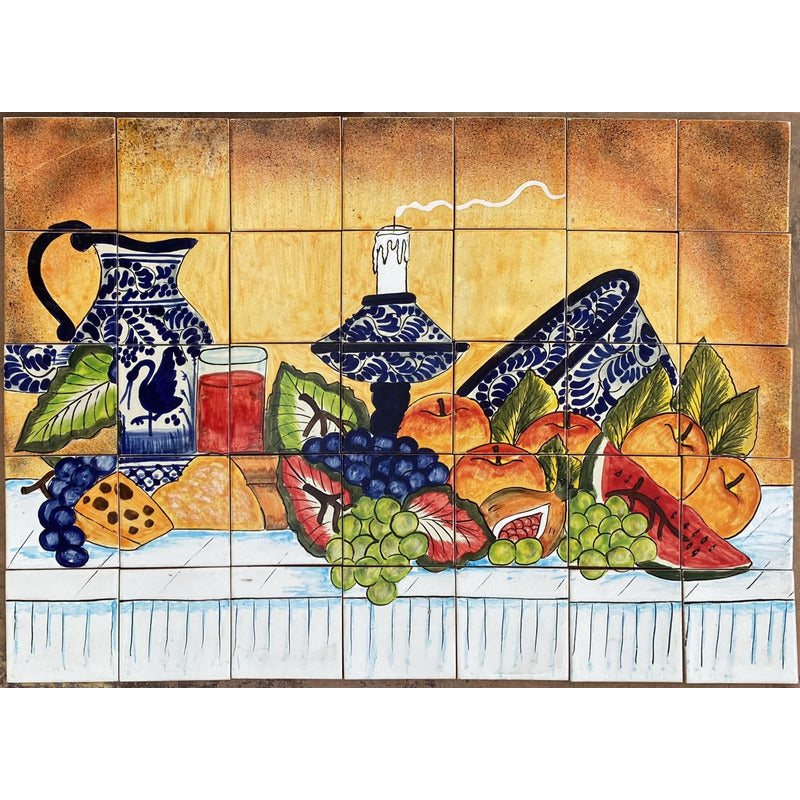 Mural 35pz Azulejo Artesanal Tipo Talavera Liso #m035-90 Variado