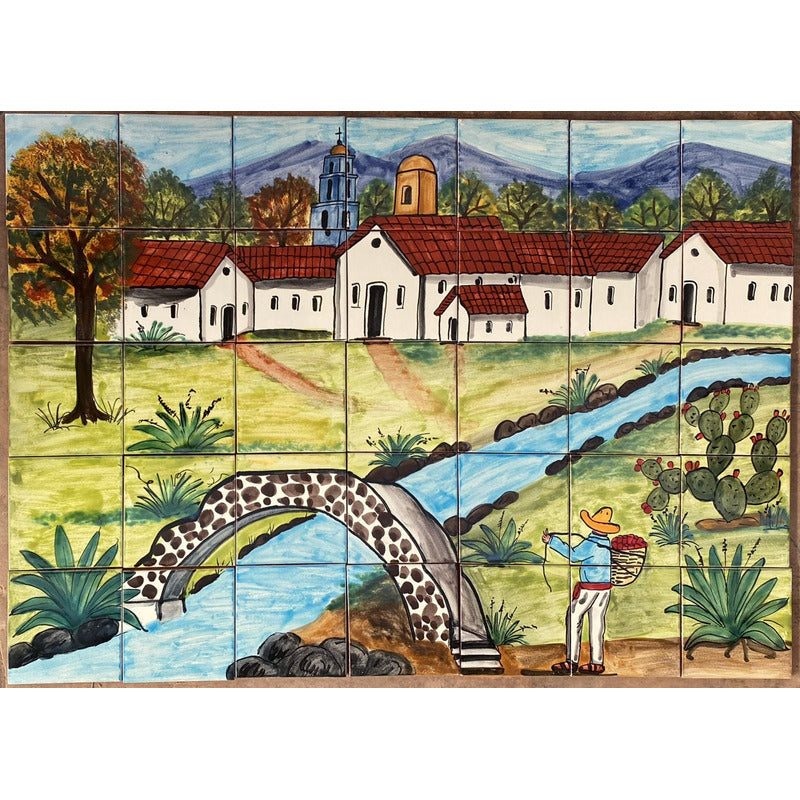 Mural 35pz Azulejo Artesanal Tipo Talavera Liso #m035-68 M035-68.05