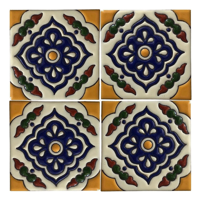 Azulejo 11cm Artesanal Talavera Relieve 90pz #acrs-14