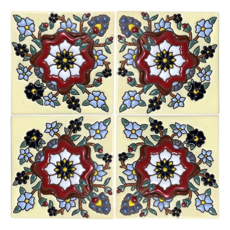Azulejo 11cm Artesanal Tipo Talavera Relieve 90pz #acrs-40