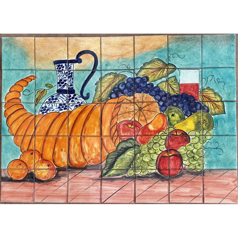 Mural 35pz Azulejo Artesanal Tipo Talavera Liso #m035-92 M035-92.02