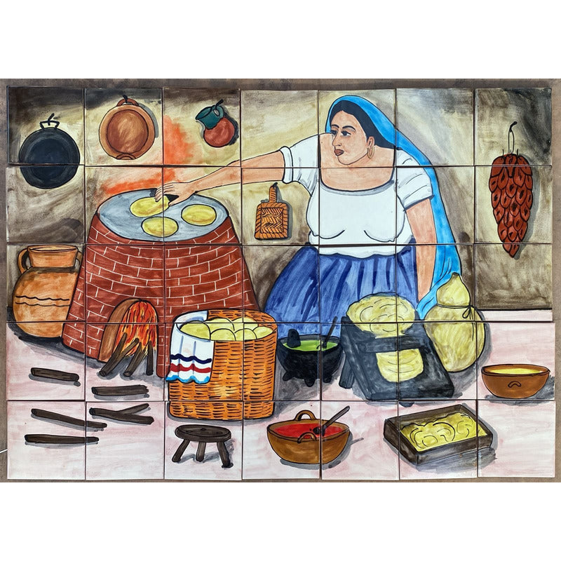 Mural 35pz Azulejo Artesanal Tipo Talavera Liso #m035-139 M035-139