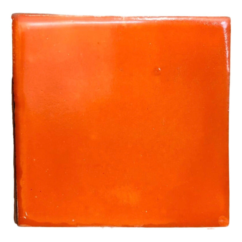 Azulejo Artesanal Tipo Talavera Liso 90pz Colores Naranja Sobre Blanco