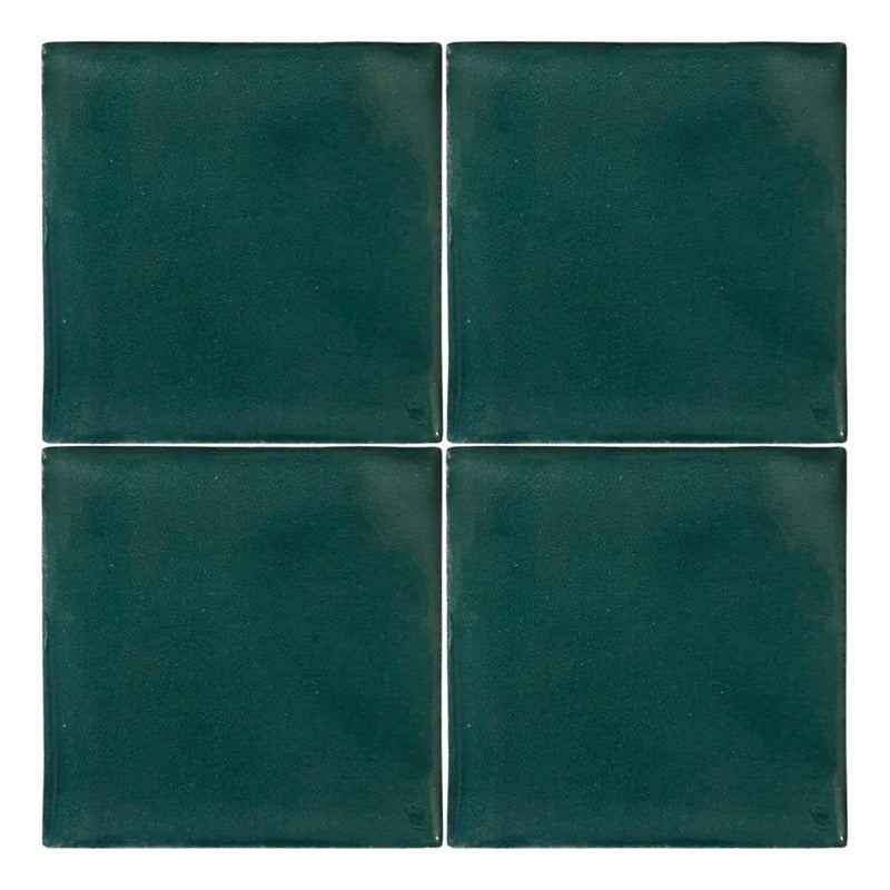 Azulejo Artesanal Tipo Talavera Liso 90pz Colores Verde Pavo Sobre Blanco