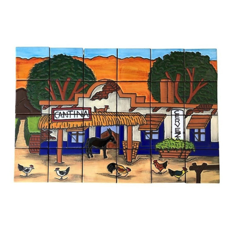 Mural 24pz Azulejo Artesanal Tipo Talavera Relieve #02