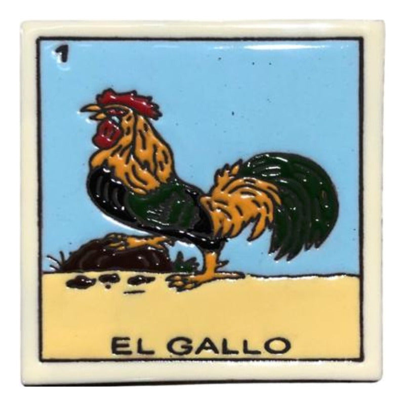 Lotería Azulejo Artesanal Tipo Talavera Relieve 1pz #alrn01 El Gallo