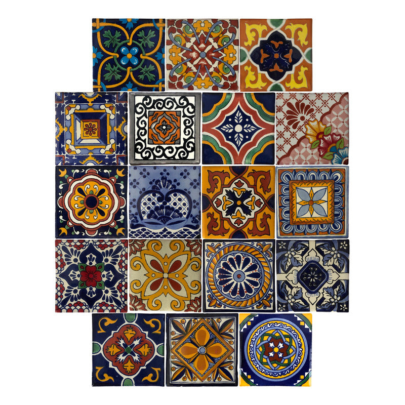 Azulejo 10.5cm Artesanal Tipo Talavera Liso 90pz Surtido N32