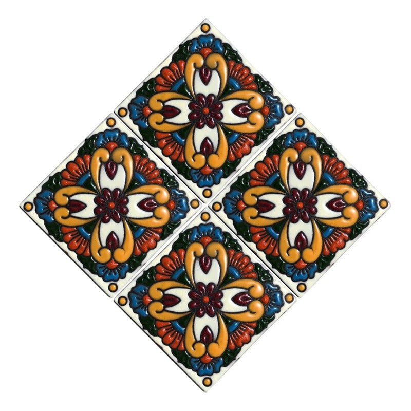 Azulejo 11cm Artesanal Tipo Talavera Relieve 90pz #acrs-43