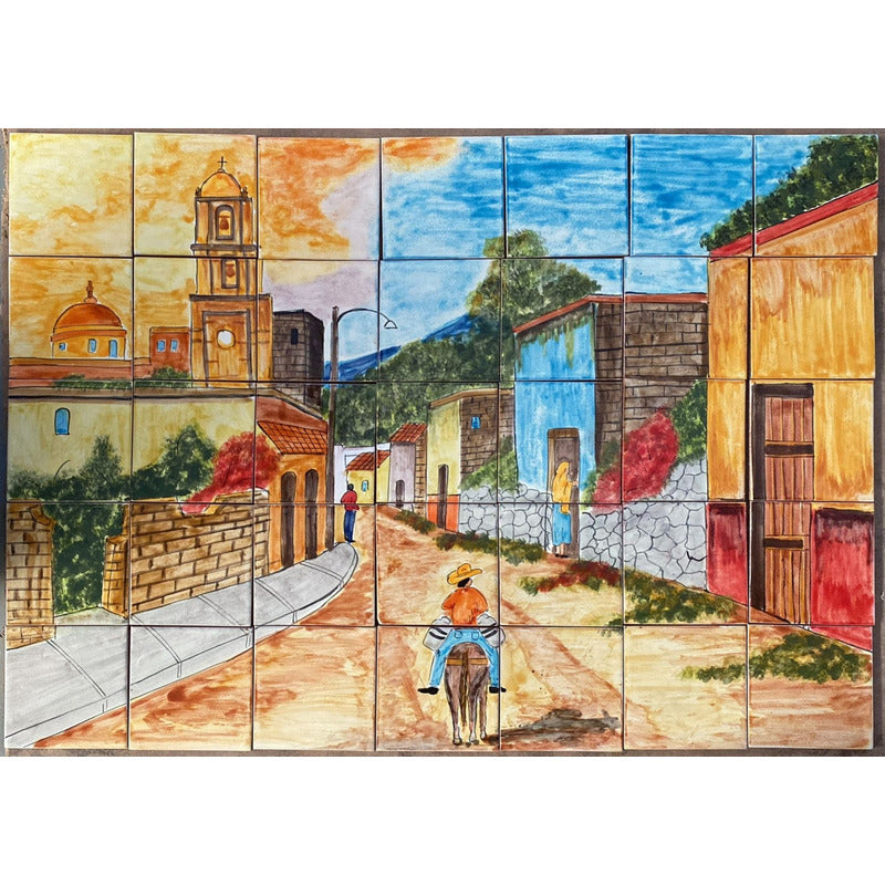 Mural 35pz Azulejo Artesanal Tipo Talavera Liso #m035-06