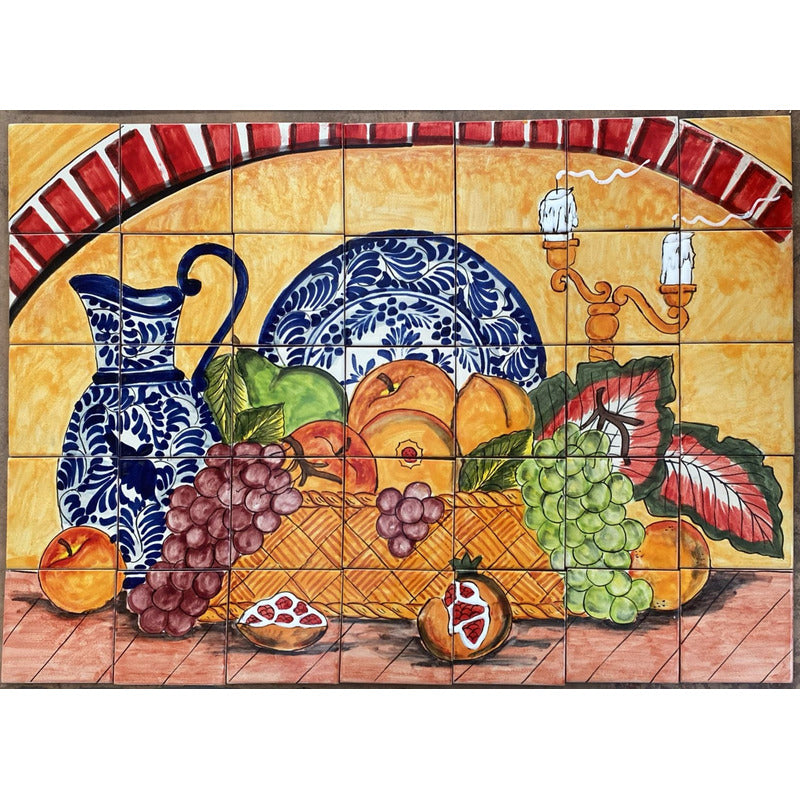 Mural 35pz Azulejo Artesanal Tipo Talavera Liso #m035-91 M035-91.02