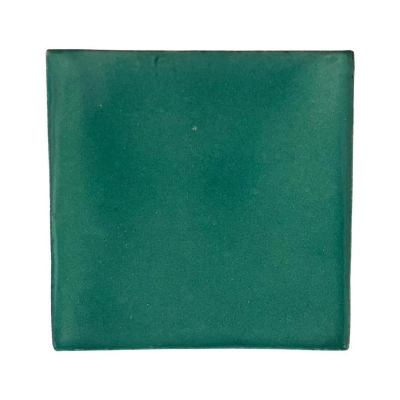Azulejo 15.5cm Artesanal Talavera Liso 44pz Colores Verde Caña Sobre Blanco