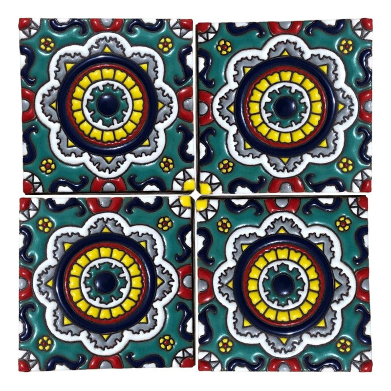 Azulejo 11cm Artesanal Tipo Talavera Relieve 90pz #acrs-42