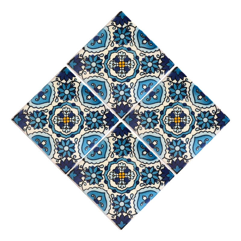 Azulejo 10.5cm Artesanal Tipo Talavera Liso 90pz #acln-50